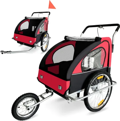 Produktbild von SAMAX Fahrradanhänger 2in1 Jogger - in Rot/Schwarz - Silver Frame