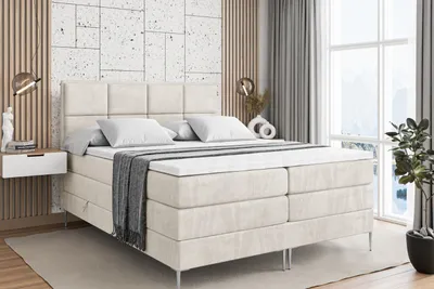 Produktbild von ALTDECOR Boxspringbett mit Silber Füßen, Matratze und Lattenrost, Topper, Polsterbett mit Bettkasten, Bett mit Stauraum H3- und H4- Matratze, Doppelbett -NOVA-FS KING-160x200 - Beige Monolith