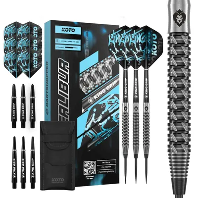 Produktbild von KOTO - Excalibur 90% Darts 21 G, Schwarz & Silber, Dartpfeile, Darts Set inkl. 3 Barrels, Flights + Shafts & Dartwallet, Fester Ringgrip