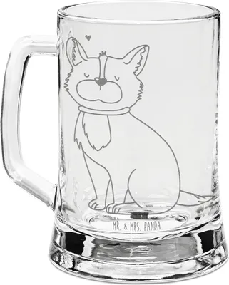 Produktbild von Mr. & Mrs. Panda Bierkrug Mit Gravur Hund Glück - Transparent - Geschenk, Seidel, Corgie, Glas, Spruch, Krug, Liebe, Herz, Humpen, Sprüche