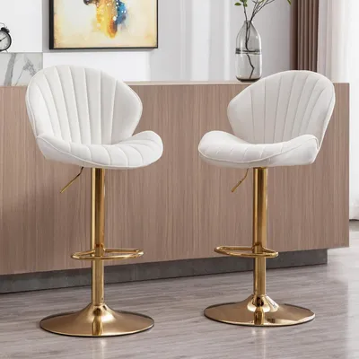 Produktbild von Barhocker 2er Set höhenverstellbar mit Lehne, Samt Beige