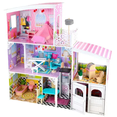 Immagine prodotto di 4iQ Grande casa delle bambole in legno KSENIA 112X31,5X112,5 cm con accessori e garage