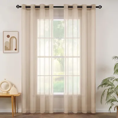 Image de Rideaux de voilage avec œillets, transparents, lot de 2, 140 x 235 cm, pour chambre à coucher