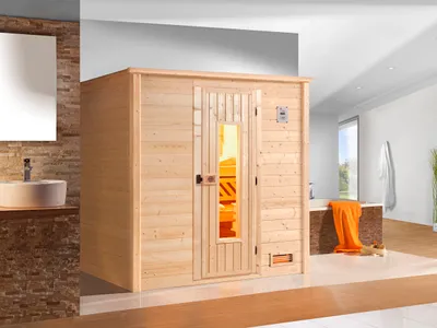 Produktbild von weka Premium Massivholz-Sauna BERGEN Gr. 1 Sparset 7,5 kW OS inkl. digitaler Steuerung x B x T x H  x 196 x 145 x 205
