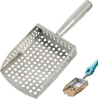 Produktbild von Sandschaufel für die Metallsuche, robuster Strandsieb aus Edelstahl mit Griff, Sandflohharke und Steinsieb für Schatzsuche