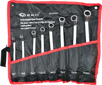 Immagine prodotto di Serie di chiavi a doppio anello, piegate, in acciaio Cr-V, 6–22 mm, 8 pezzi