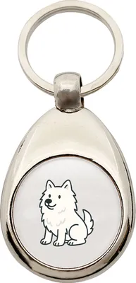 Produktbild von Huuraa Schlüsselanhänger American Eskimo Dog Comic Eskie Metall Schlüsselring Einkaufswagenchip Geschenkidee