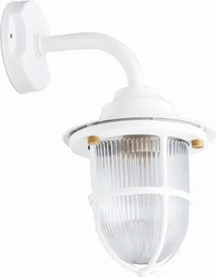 Produktbild von Wandleuchte außen Messing massiv Glas E27 IP64 H: 31 cm Weiß Maritim Außenwandlampe