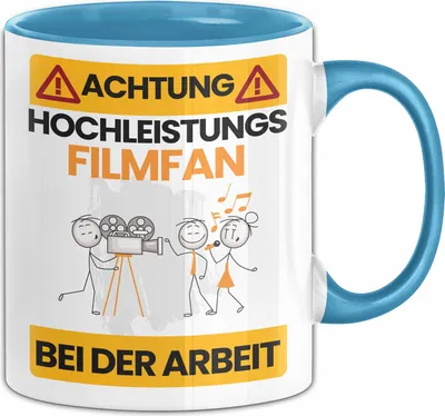 Produktbild von Filmfan Tasse Geschenk Lustiger Spruch Geschenkidee für Filmfan Achtung Hochleistungs Filmfan Bei Der Arbeit (Blau)