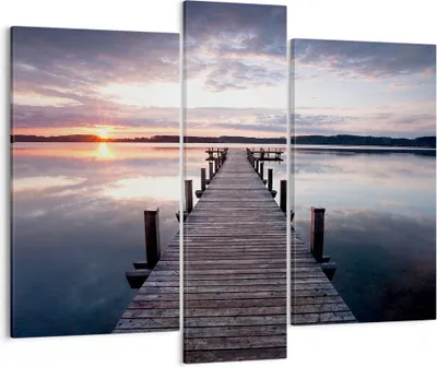 Produktbild von Bild auf Leinwand - Leinwandbild - Fußgängerbrücke See Sonnenuntergang Abend - 95x80cm - Wand Bild - Wanddeko - Leinwanddruck - Bilder - Kunstdruck - Leinwand bilder - Wandkunst - CB95x80-2635