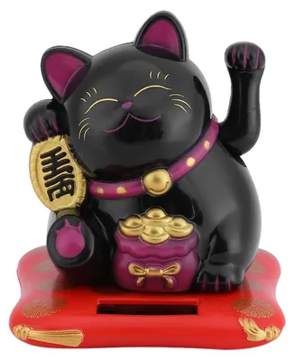 Solar-Winkekatze aus Kunststoff, schwarz, 7,6 cm, Glücksbringer