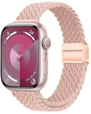 Produktbild von Stravo Slim geflochtenes Nylonarmband Magnetverschluss Apple Watch 44/45/46/49 mm, Series 4-11, SE, Ultra - Komfortabel - Rosa