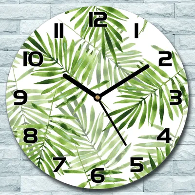 Produktbild von Wanduhr aus Glas Rund fi 30 Exotische Blätter Quarz Deko Schlafzimmer Büro