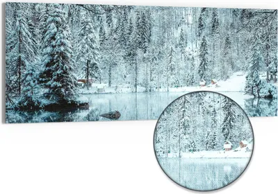Produktbild von DEQORI Hybrid Leinwand Bild 150x60 cm 'Winterspiegelung' Wandbild Glas flach modern