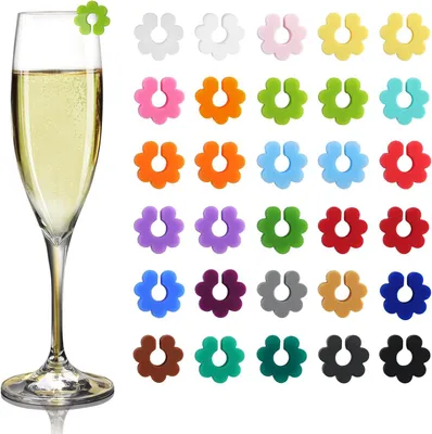 Immagine prodotto di Marcatori colorati per bicchieri da vino - Set da 30 - Marcatori in silicone per bicchieri - Marcatori per bicchieri e bottiglie - Marcatori per bottiglie di birra