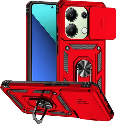 Obrázek produktu pro Pouzdro pro Xiaomi Redmi Note 13 Pro 4G dvouvrstvé pouzdro s posuvným krytem kamery a prstencovým stojánkem červené