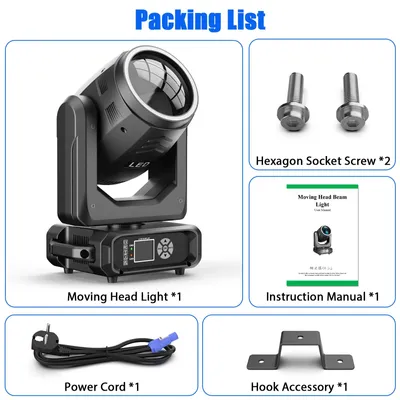 Produktbild von LED Moving Head Beam-Licht - DMX-Bühnenlicht - 200 W - 12 Farben - 15 Gobomuster - Regenbogeneffekt - 1 Stück mit EU-Stecker