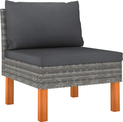 A single outdoor chair with gray cushions and a rattan base, set against a white background.