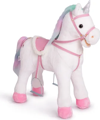 Produktbild von Pink Papaya Stehpferd zum draufsitzen | 60cm Spielpferd zum Reiten | Pferd zum Reiten für Kinder mit Sound | Sattel Pferd - Rainbow