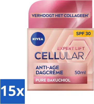 Produktbild von NIVEA – CELLular Expert Lift Tagescreme – Anti-Aging Creme – LSF 30 – Für jeden Hauttyp – Mit Bakuchiol & Hyaluronsäure – 50 ml - Vorteilspack - 15 Stücke