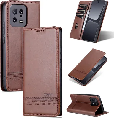 Obrázek produktu pro Kožené pouzdro pro Xiaomi 13 Pro, skládací peněženkové pouzdro s magnetickým uzávěrem a stojánkem Káva