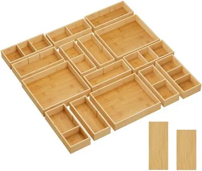 Immagine prodotto di Set da 15 pezzi con 6 inserti, in legno, 11 scomparti, per cucina e bagno