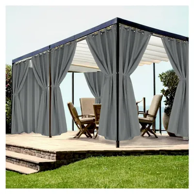 Produktbild von Wasserdichte Outdoor-Vorhänge mit Ösen für Terrasse und Balkon, 137 x 213 cm, Grau, 8 Stück