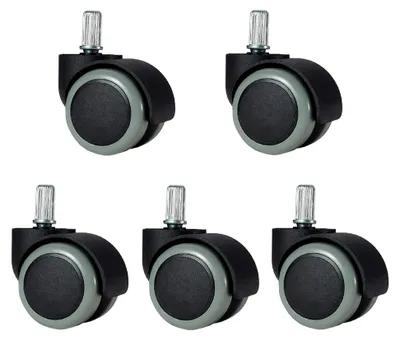 Produktbild von Bürostuhlrollen, 48 mm Universal-Drehstuhlräder aus Polyurethan, austauschbare Möbelrollen, Doppelrad, Standardschaft 11 x 20 mm, 5er-Set, grau