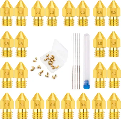 Produktbild von MMOBIEL 24pcs 0.2/0.3/0.4/0.5/0.6/0.8/1.0mm Messing MK8 3D Drucker Düsen Nozzle Extruder