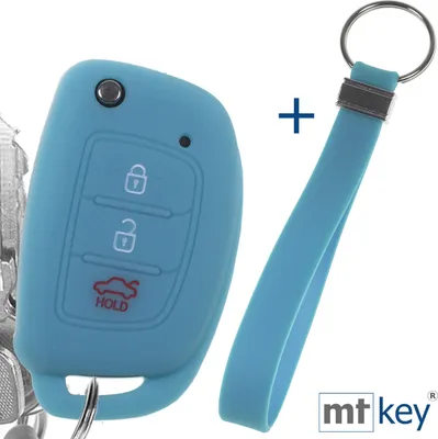 Produktbild von Auto Schlüssel Silikon Schutz Hülle + Schlüsselband Fluoreszierend Blau Kompatibel mit Hyundai i10 i20 ix25 ix35 i40 Accent Tucson 3 Tasten Klappschlüssel