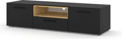 Obrázek produktu pro Nízká TV skříňka Anette 151 cm Komoda Stojací skříňka TV stolek Příborník Hi-Fi Černý matný dub Artisan