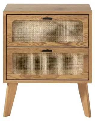 Image de CALICOSY - Chevet 2 TiroirsReproduction bois avec Façades en Rotin L45 cm - ALIA