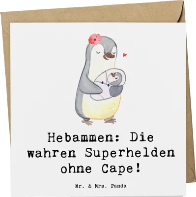 Produktbild von Mr. & Mrs. Panda Glückwunschkarte Hebamme Superheld - Weiß - Geschenk, Grußkarte, anlasskarte, Berufsliebe, Geburtsbegleitung, Geburtshilfe, handgefertigte Geschenke