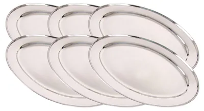 Produktbild von 6er-Set Edelstahl Servierplatte 30cm Buffetplatte Serviertablett Partyplatte