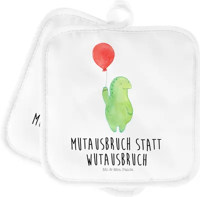 Produktbild von Mr. & Mrs. Panda Topfuntersetzer Schildkröte Luftballon - Weiß - Geschenk, Topflappen Set, Kochlappen, Motivationsspruch, Schildkröten, Ofenlappen, Ballon, mutig