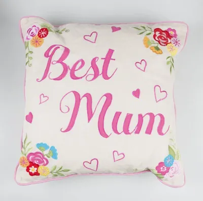 Produktbild von Zierkissen "Best Mum" mit gestickten Applikationen