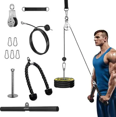 Obrázek produktu pro Fitness stroj s lanovým kladkostrojem pro domácí posilování s kladkostrojovým systémem a cvičení na posílení paží.