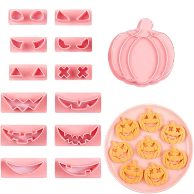 14-teiliges Halloween-Keksausstecher-Set, 3D-Kunststoff-Pumpenform-Ausstecher