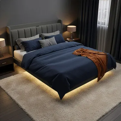 Produktbild von HOME DELUXE LED Bett – 160 x 200 cm, Dunkelgrau | Polsterbett mit Beleuchtung, USB-A&C Ladestation, Stauraum (ohne Matratze)
