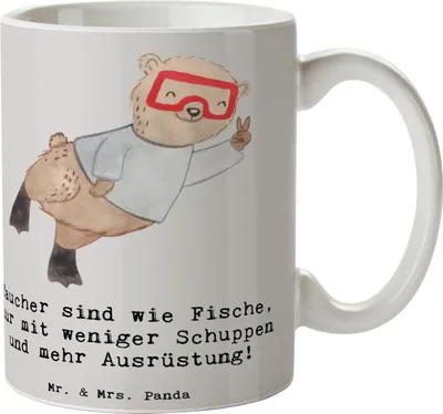 Produktbild von Mr. & Mrs. Panda Becher Tauchen Abenteuer - Grau Pastell - Geschenk, unterwasserwelt, taucher, Kaffeebecher, Tauchgänge, keramik, Teetasse, tauchausrüstung, Sportler