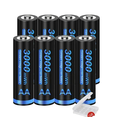 Immagine prodotto di Batterie ricaricabili, capacità 3000mWh, caricatore AA e AAA, 8 pezzi di batterie AA