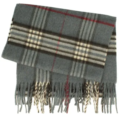 Feiner Cashmink Tartan-Karo Schal mit Fransen von Hut-Breiter in blau