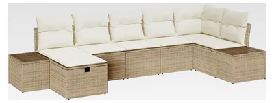 Produktbild von Garten-Sofa-Set Beige Poly-Rattan 3+1+2+1 Sitze für Terrasse und Garten