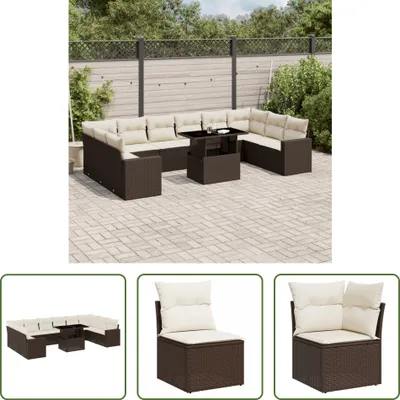 Produktbild von The Living Store 11-tlg. Garten-Sofagarnitur mit Kissen Braun Poly Rattan