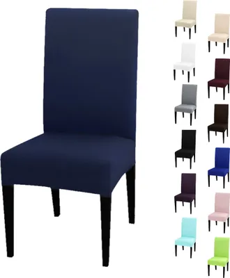 Produktbild von Stuhlhusse Stretch Dunkelblau elastischer Universal Stuhlüberzug Esszimmer Stuhlbezug Dehnbar, 1 Stück,