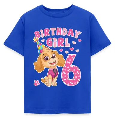 Produktbild von Spreadshirt Paw Patrol Geschenk 6 Jahre 6. Geburtstag Skye Kinder T-Shirt, 122/128 (7-8 Jahre), Royalblau