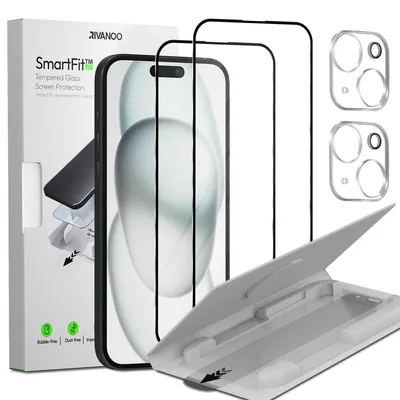 Zdjęcie produktu dla 2-pak iPhone 15 Szkło ochronne na ekran & 2-pak ochrona obiektywu - Szkło hartowane | [Automatyczna instalacja] - Bez bąbelków
