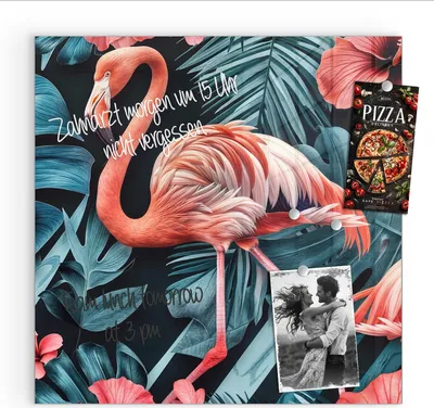 Produktbild von Magnettafel 30x30cm Pinnwand Whiteboard beschreibbar - Flamingos und Blumen