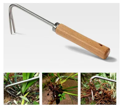 Produktbild von Manueller Unkrautstecher aus Edelstahl mit Holzgriff und Messungen, Unkrautstecher für Jäten, Graben, Beschneiden, Umpflanzen, Schneiden