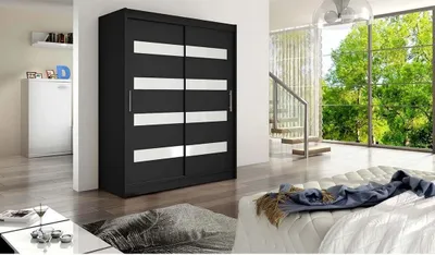 Obrázek produktu pro Šatní skříň s lakovaným sklem 150 cm ELADIO 4 - černá / bílá